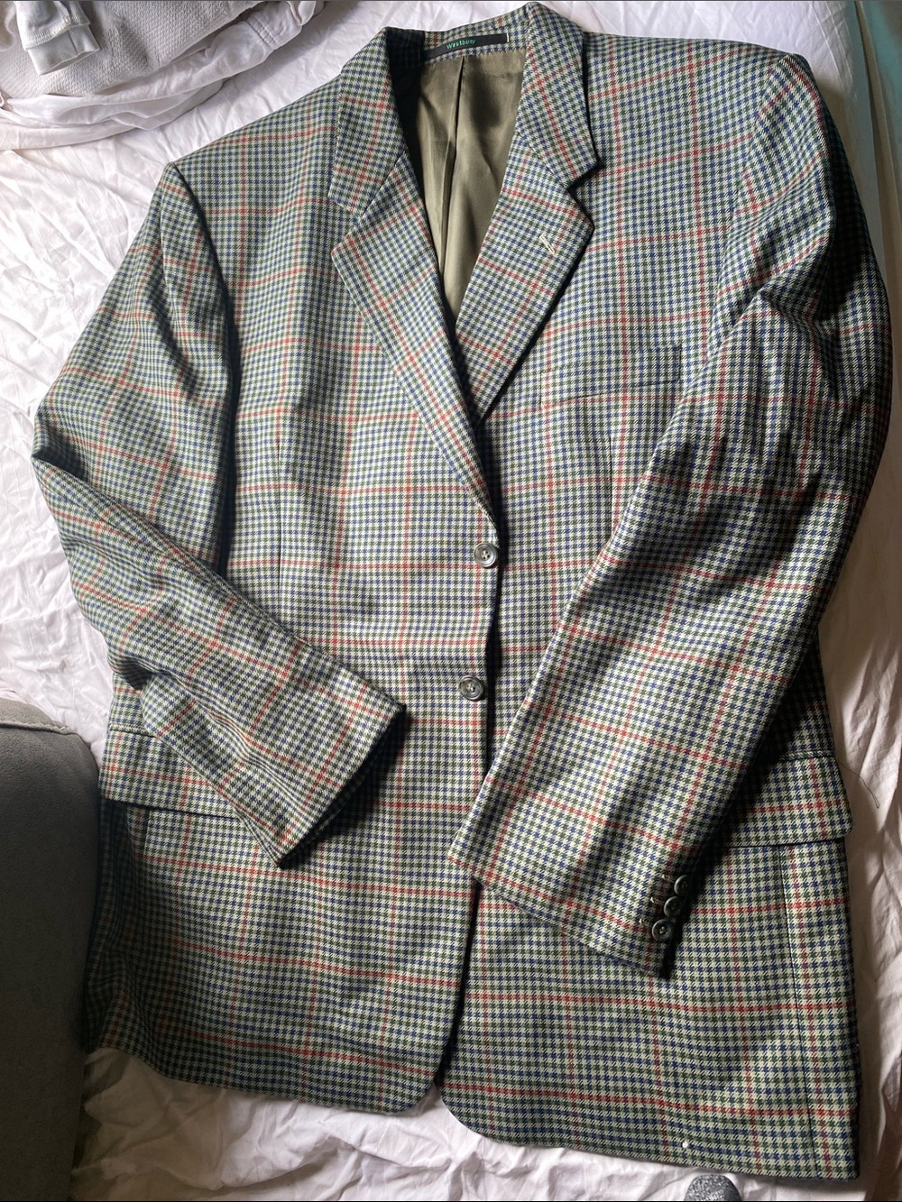 Westbury Houndstooth Wool Plaid Sport Jacket in Green & Navy